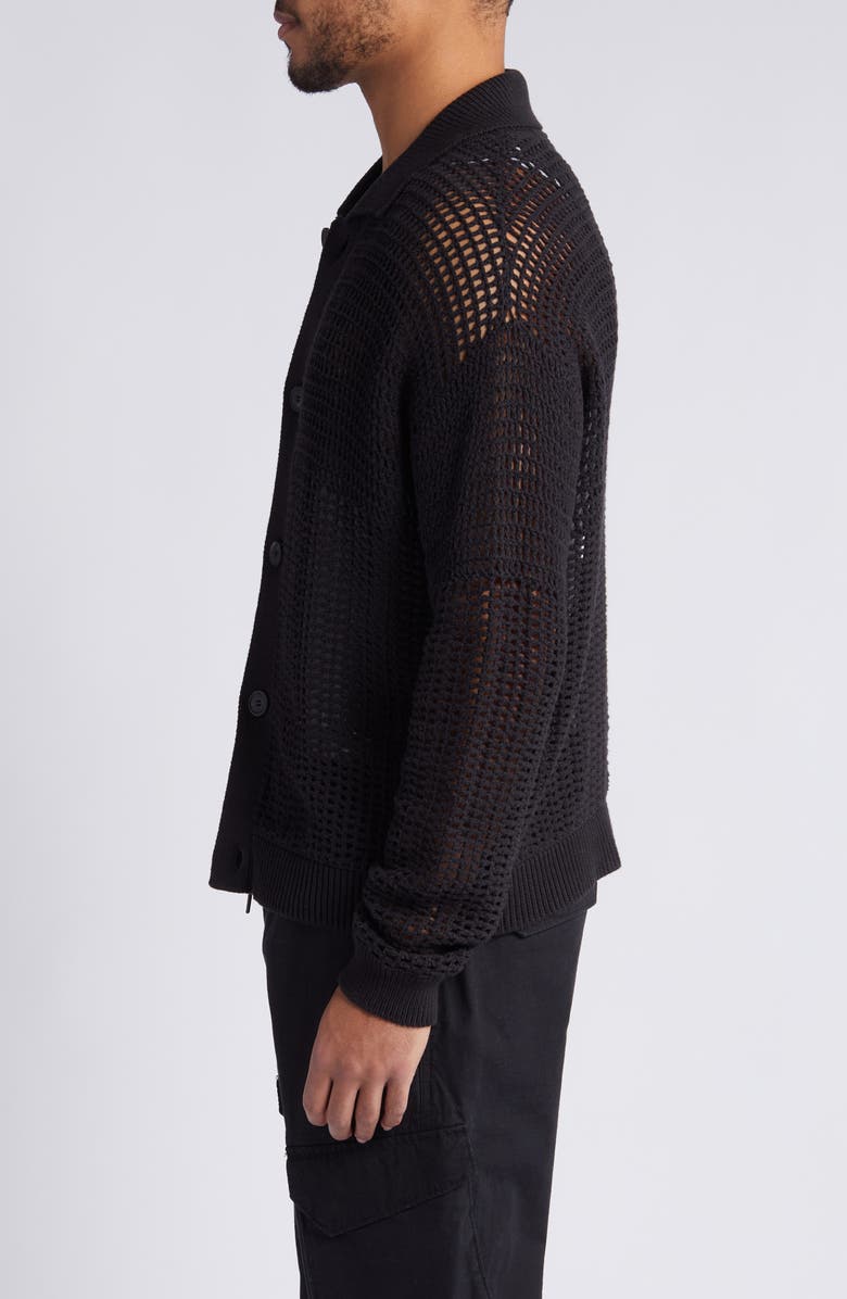 FRAME Mixed Open Stitch Cotton Cardigan, Alternate, color, Black