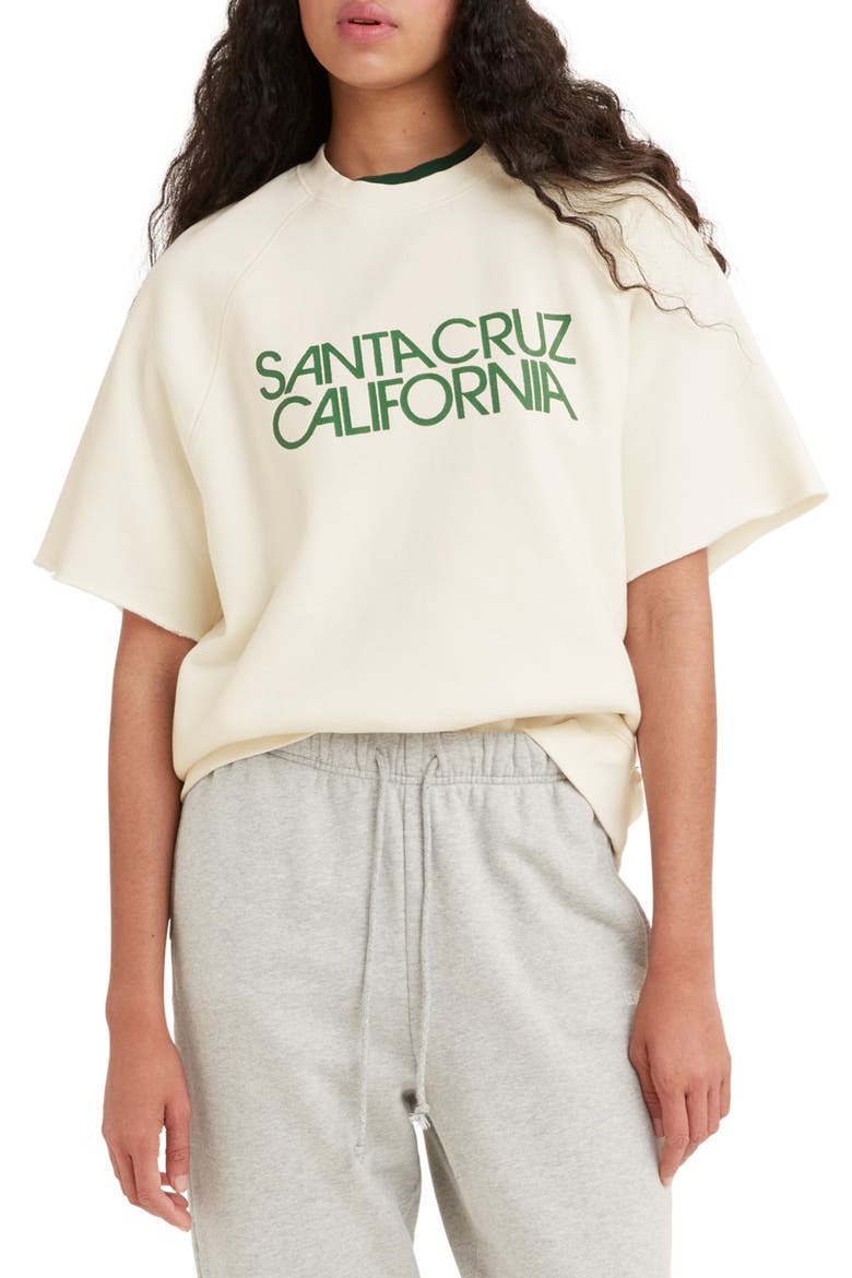 Gold Tab™ Short Sleeve Cotton Blend Fleece Graphic Sweatshirt, Main, color, SANTA CRUZ EGRET