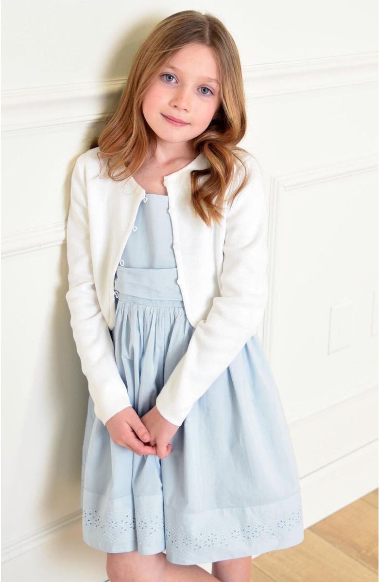 Hope & Henry Girls' Cropped Curved Hem Cardigan, Kids, Alternate, color, White