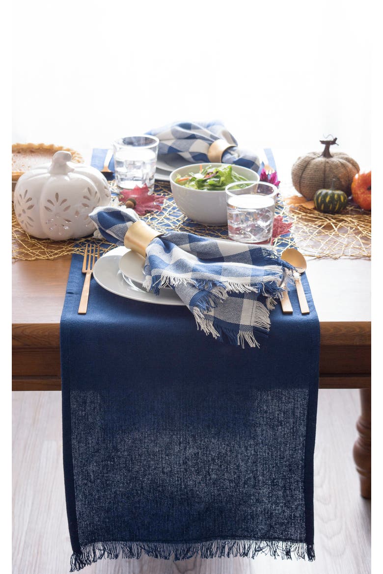 Solid Heavyweight Fringed Table Runner, Alternate, color, Navy