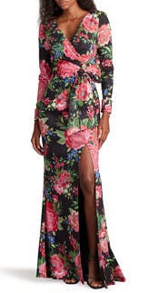 Tadashi Shoji Floral Long Sleeve Evening Gown