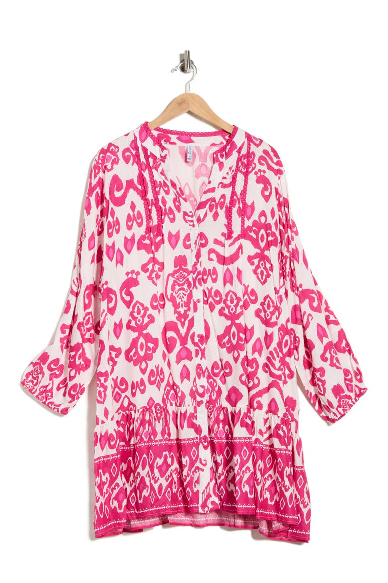 Button Front Tunic, Alternate, color, HOT PINK