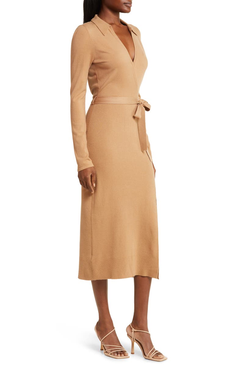 PAIGE Carmen Belted Long Sleeve Sweater Dress, Alternate, color, Dkcamel