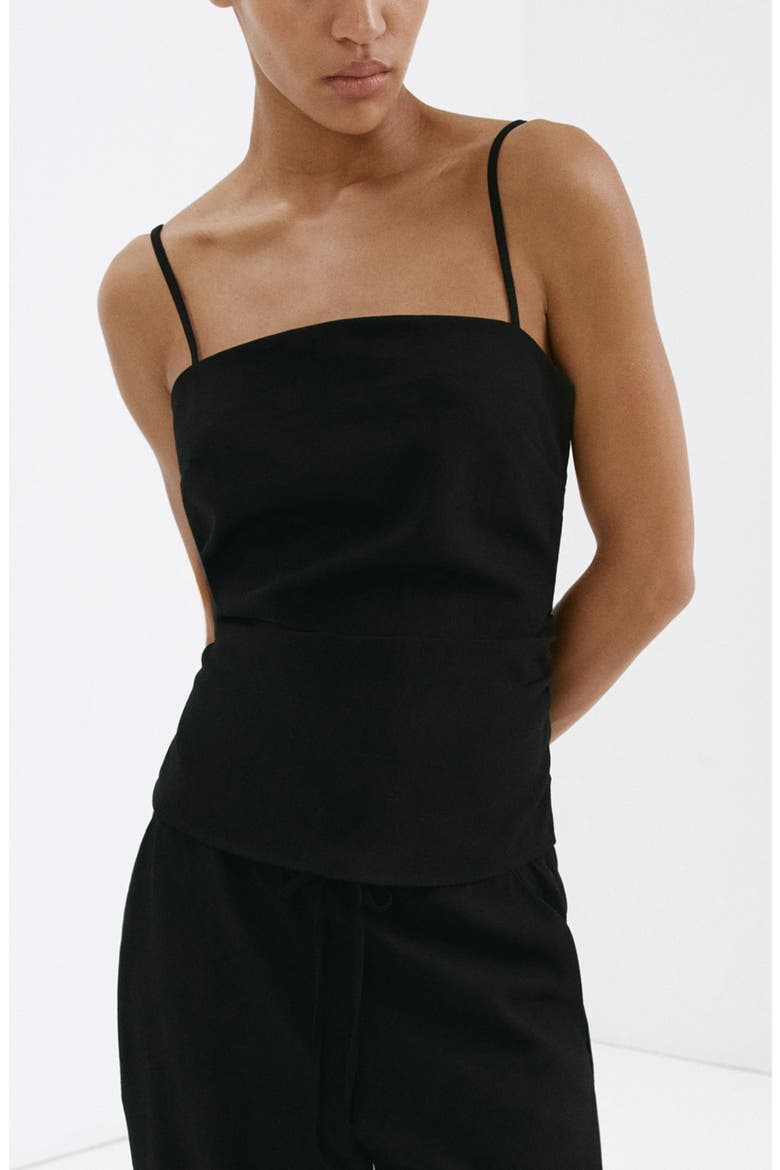 Ruched Square Neck Camisole, Main, color, BLACK
