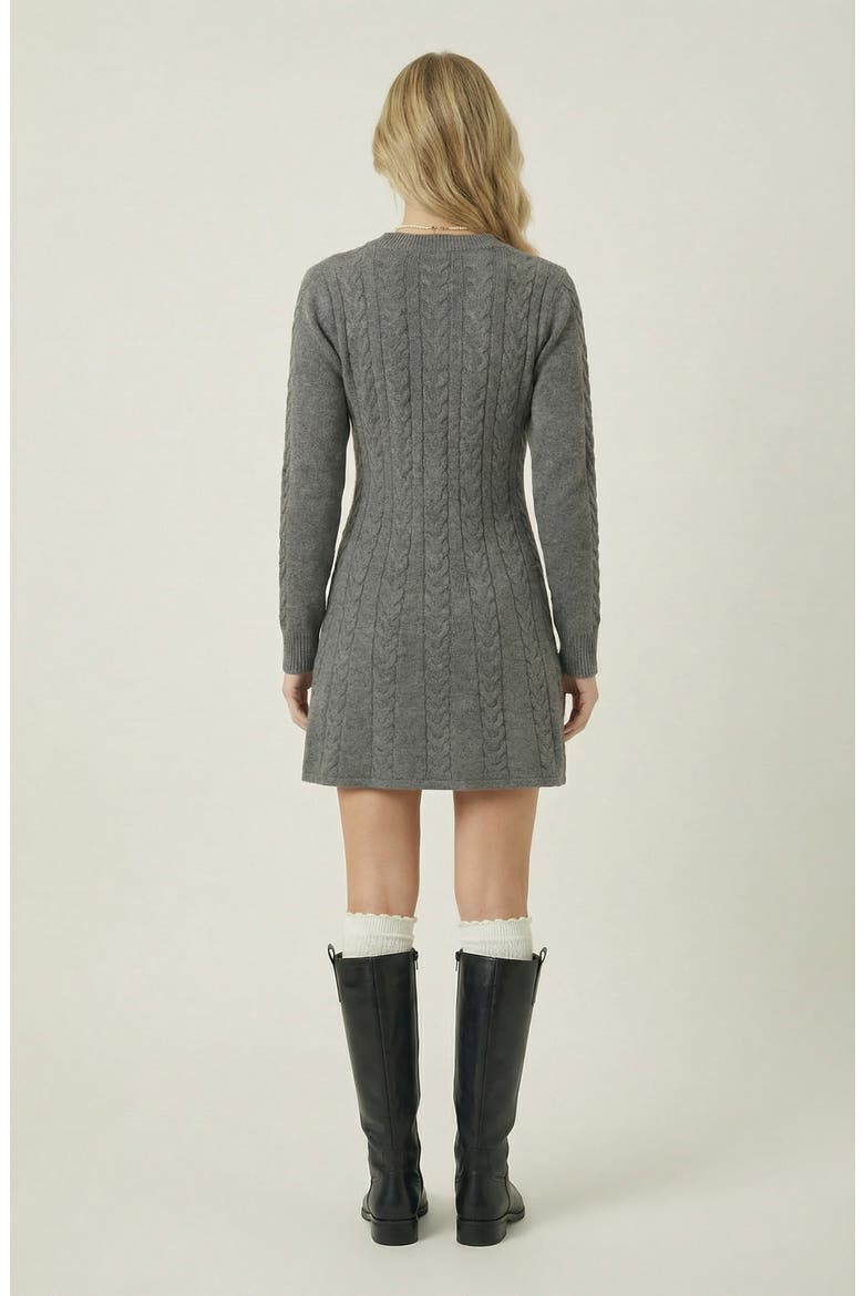 Cable Knit V-Neck Sweater Dress, Alternate, color, Heather Grey