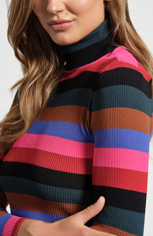 Isaac Mizrahi New York Stripe Turtleneck Rib Sweater In Gold