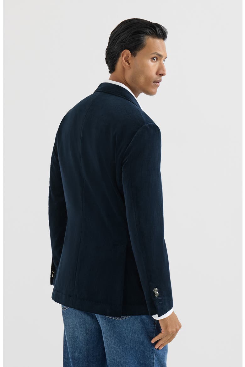 Sea Island cotton narrow wale corduroy one-and-a-half breasted deconstructed blazer with patch pockets, Alternate, color, Blue