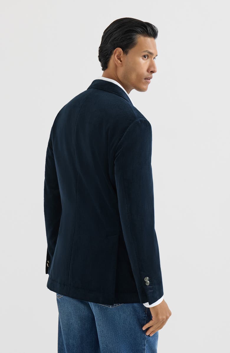 Brunello Cucinelli Sea Island cotton narrow wale corduroy one-and-a-half breasted deconstructed blazer with patch pockets, Alternate, color, Blue