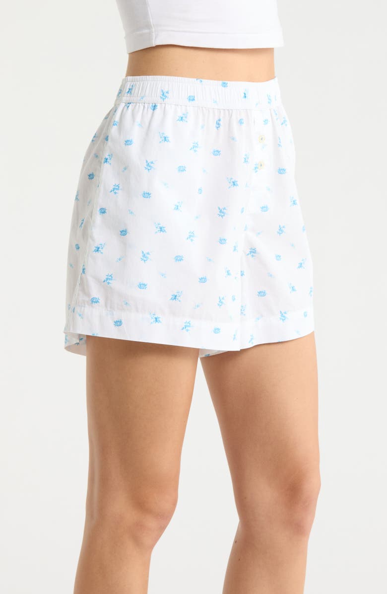 Open Edit Oversize Boyfriend Boxer Shorts, Alternate, color, White- Blue Sabrina Ditsy