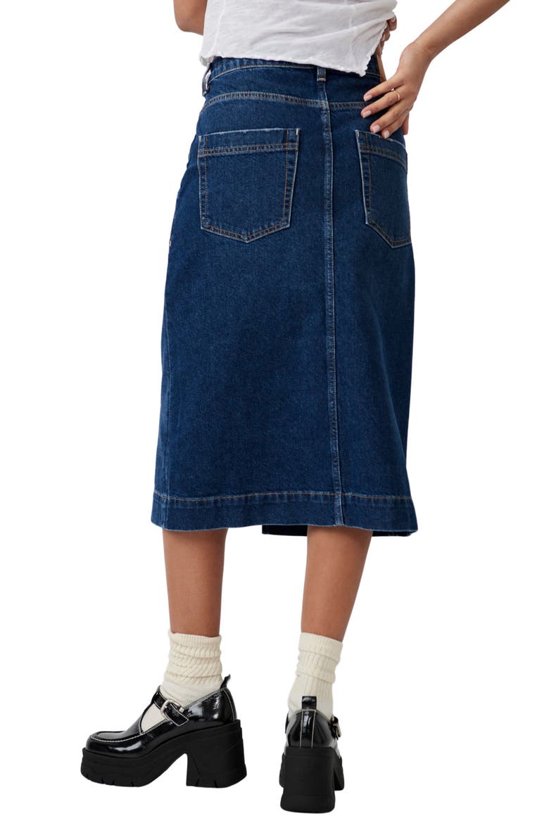 Wild Roses Denim Midi Skirt, Alternate, color, DARK INDIGO