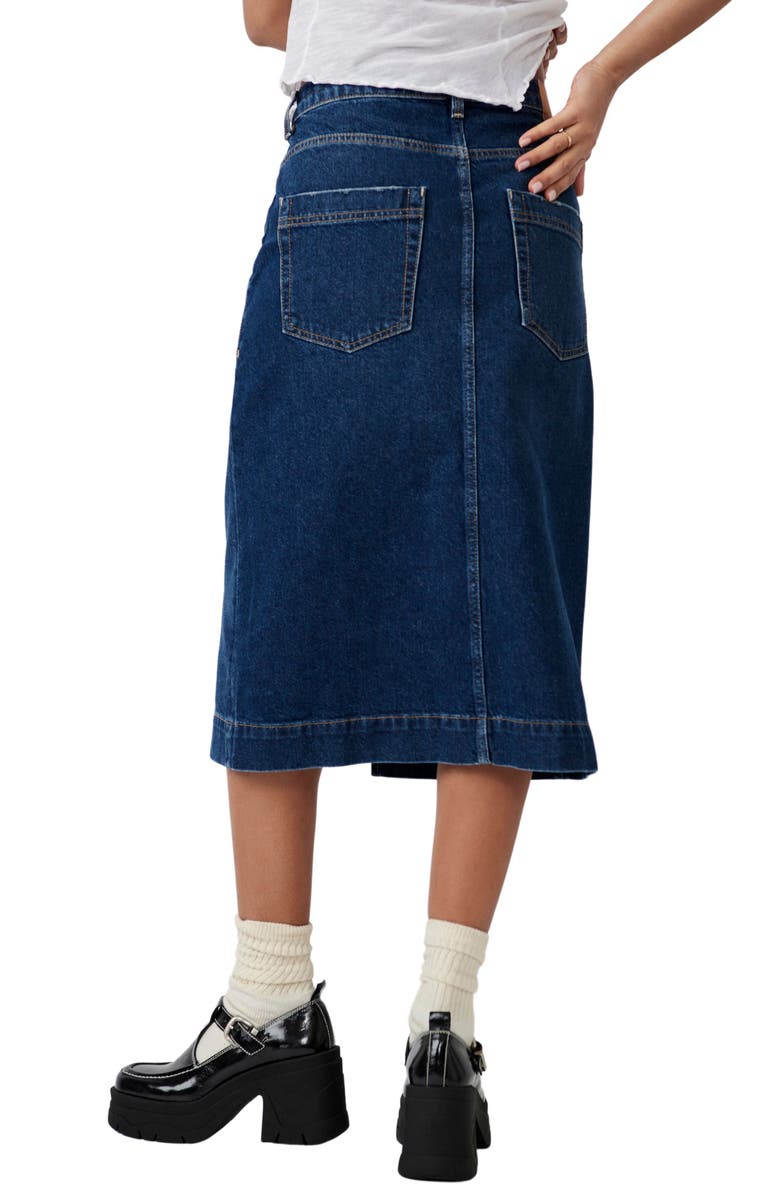 Free People Wild Roses Denim Midi Skirt, Alternate, color, 