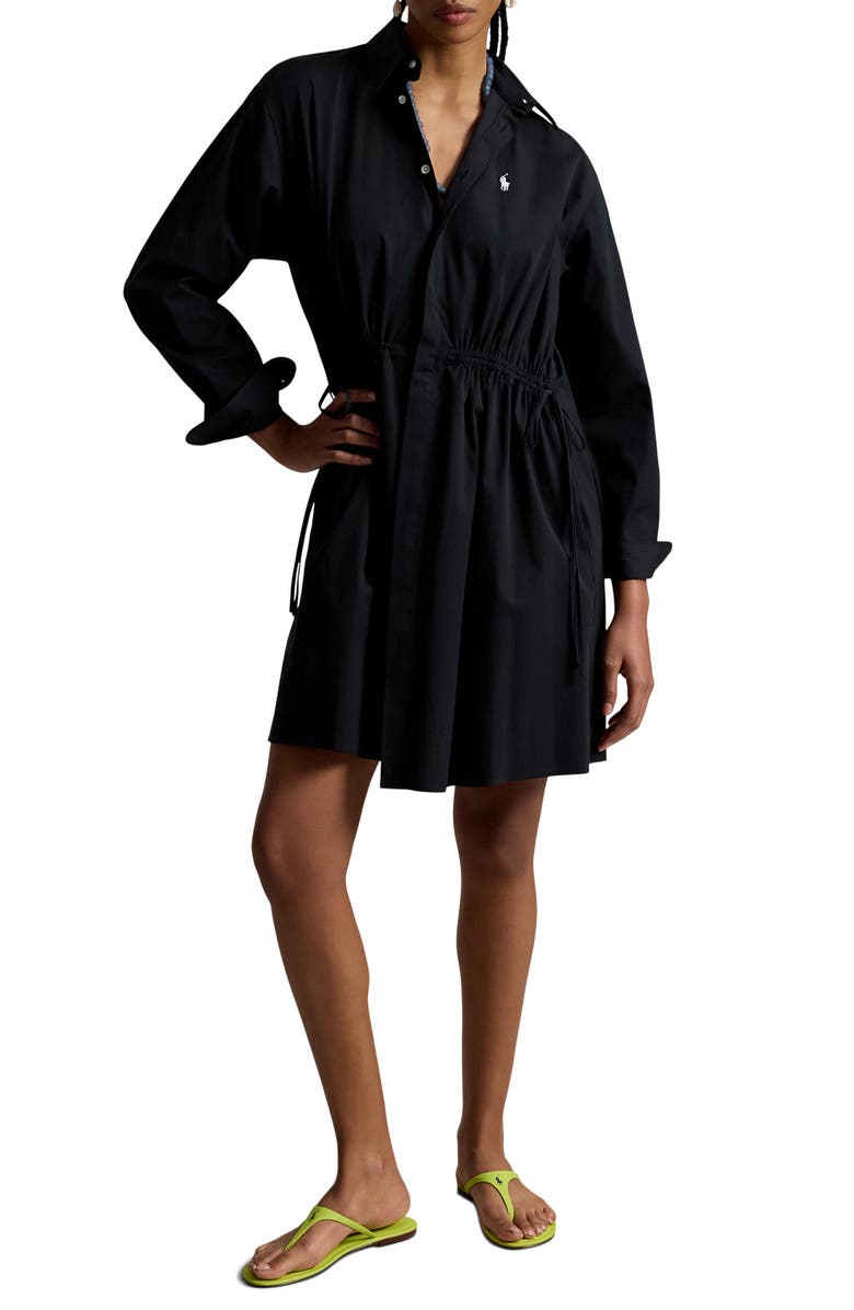 Polo Ralph Lauren Drawstring Waist Cotton Shirtdress, Main, color, Polo Black
