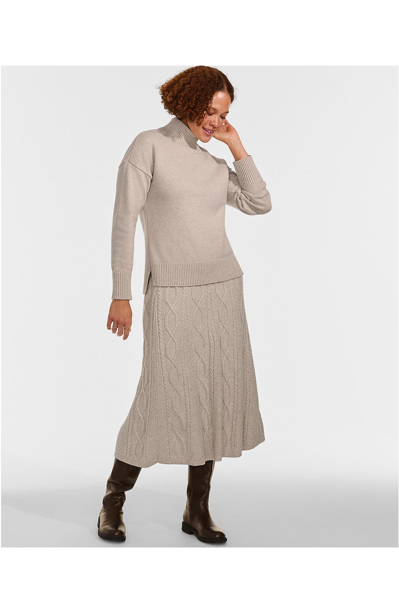 Lands' End Dweller Split Hem Turtleneck Sweater, Alternate, color, Oatmeal Tan Heather