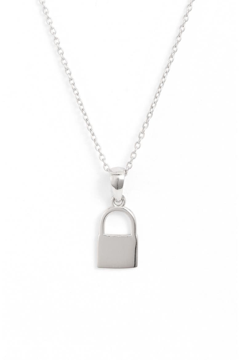 Adina’s Jewels Mini Lock Pendant Necklace, Main, color, SILVER