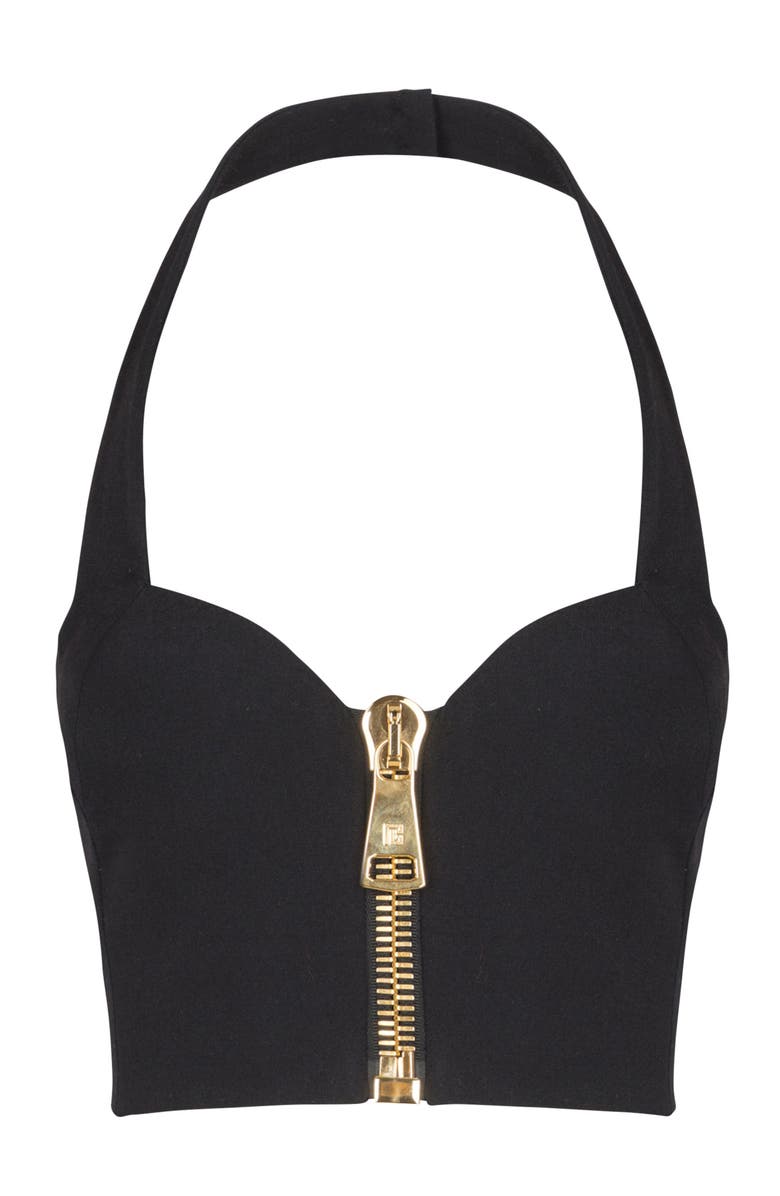 Balmain Bustier Top In Grain De Poudre Wool, Alternate, color, Black