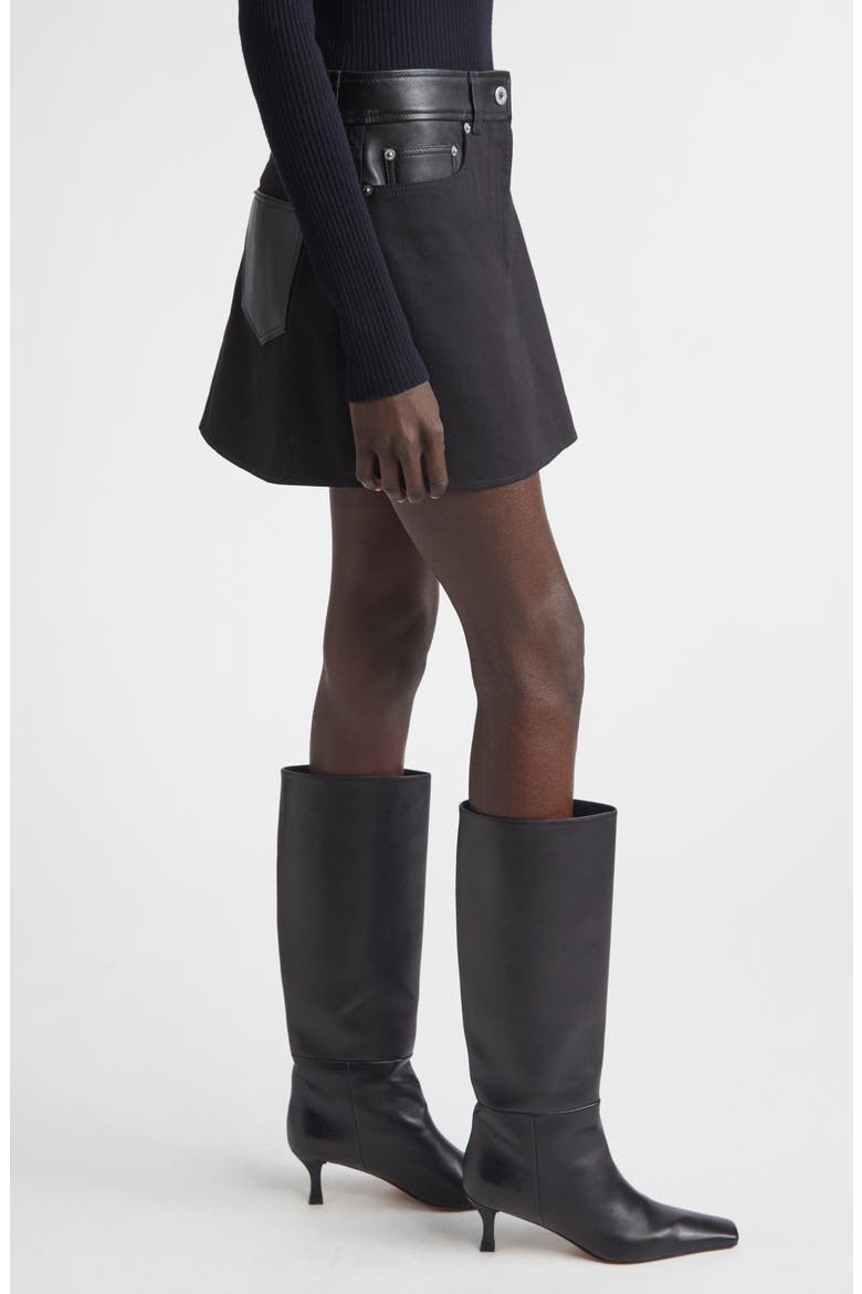 Beatrice Leather Trim Miniskirt, Alternate, color, BLACK