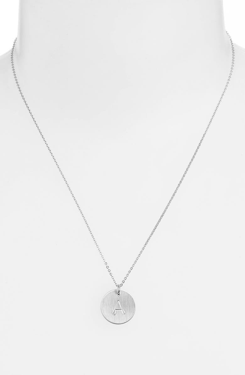 Nashelle Sterling Silver Initial Disc Necklace, Main, color, Sterling Silver A