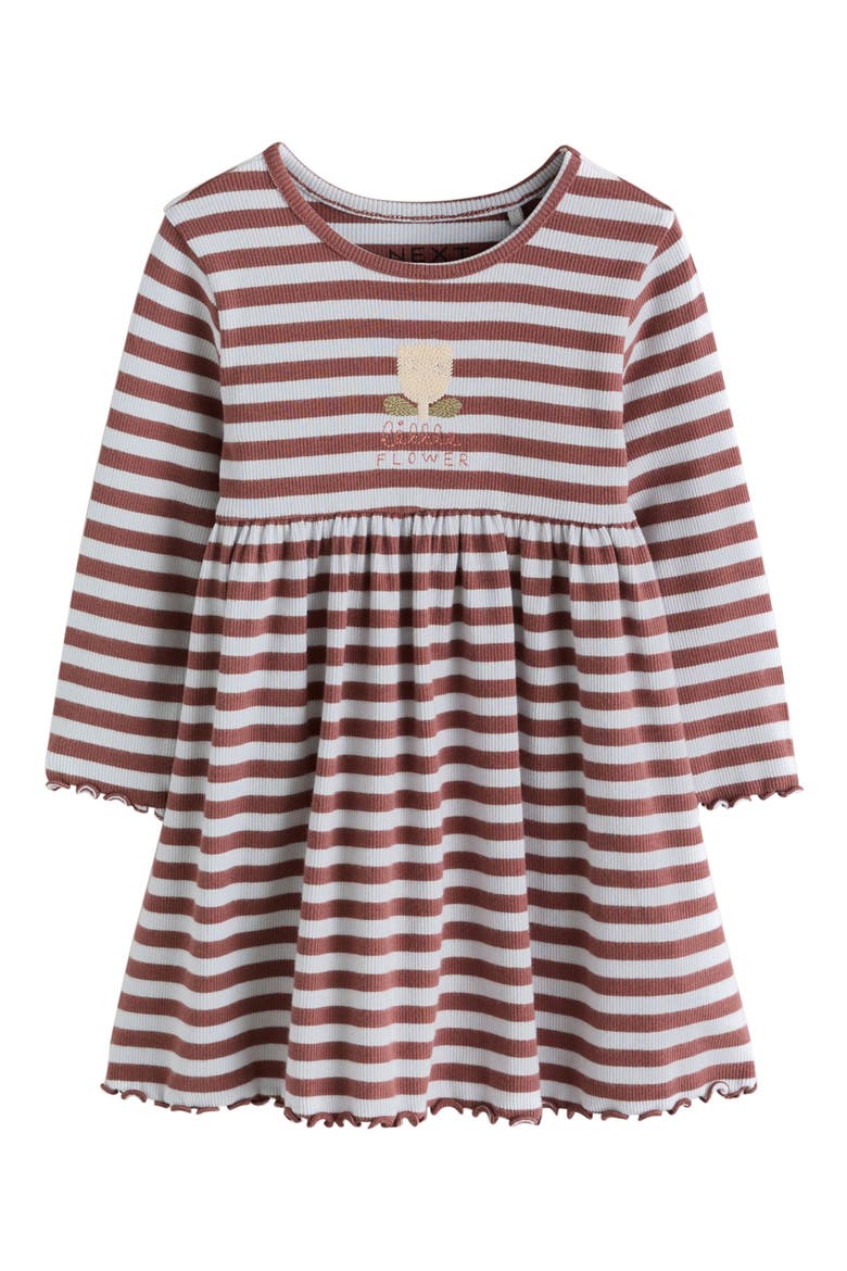 Kids' Stripe Rib Stretch Cotton Jersey Dress, Main, color, BROWN