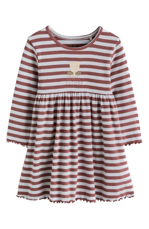 Kids' Stripe Rib Stretch Cotton Jersey Dress