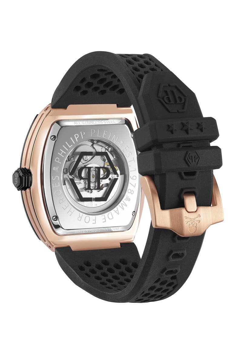 The $keleton Silicone Strap Watch, 44mm, Alternate, color, ROSE GOLD/ BLACK