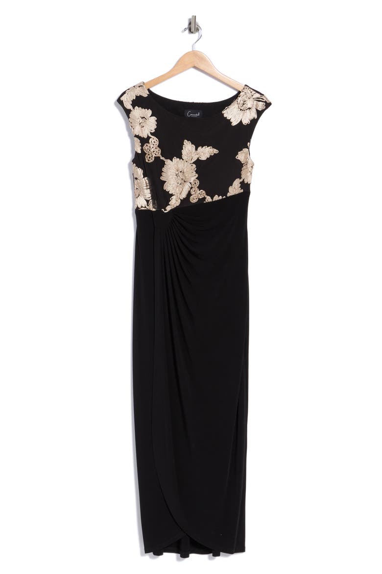 Soutache Bodice Faux Wrap Gown, Alternate, color, BLACK/ CHAMPAGNE
