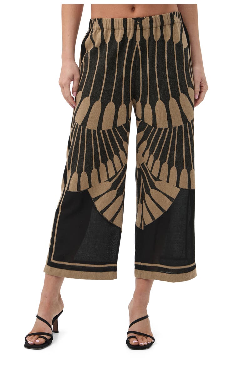 Trina Turk Estella 2 Printed Crop Pant, Alternate, color, Black/Camel