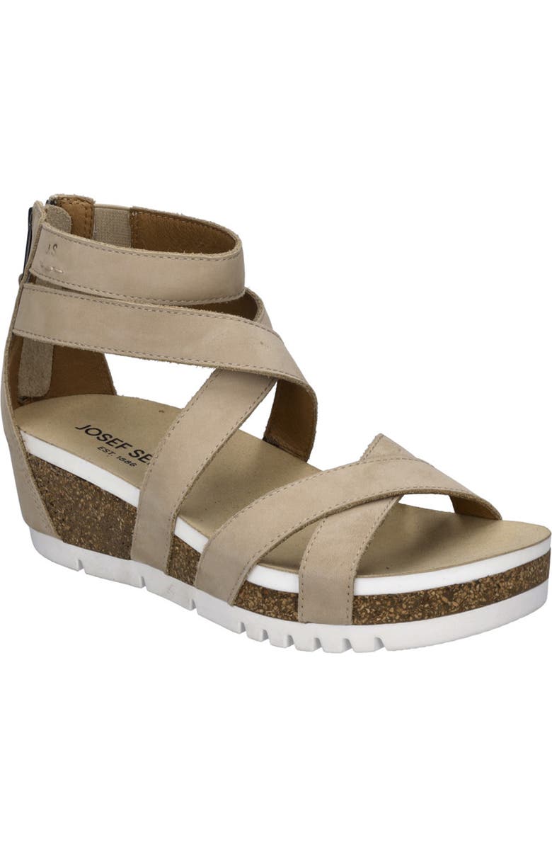 Josef Seibel Quinn 05 Ankle Strap Wedge Sandal, Main, color, Beige