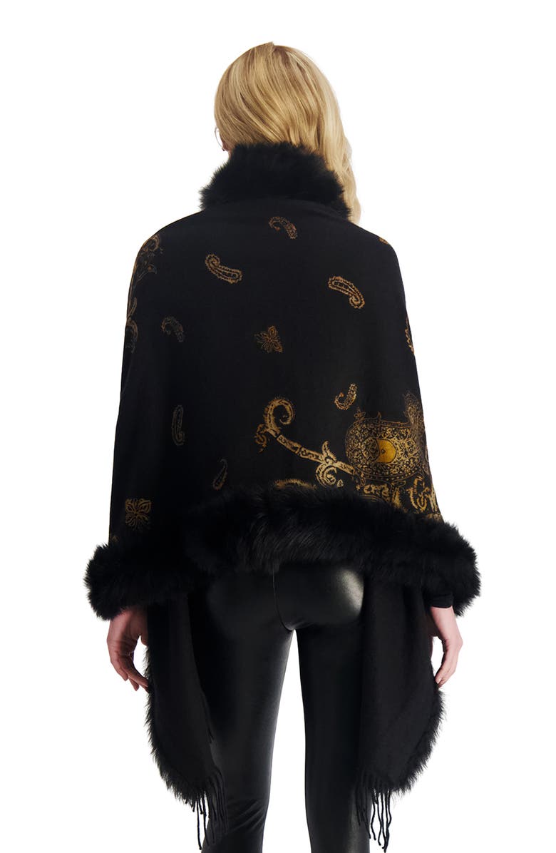 GORSKI Double Face Cashmere Stole With Toscana Lamb Trim, Alternate, color, Black Gold Paisley