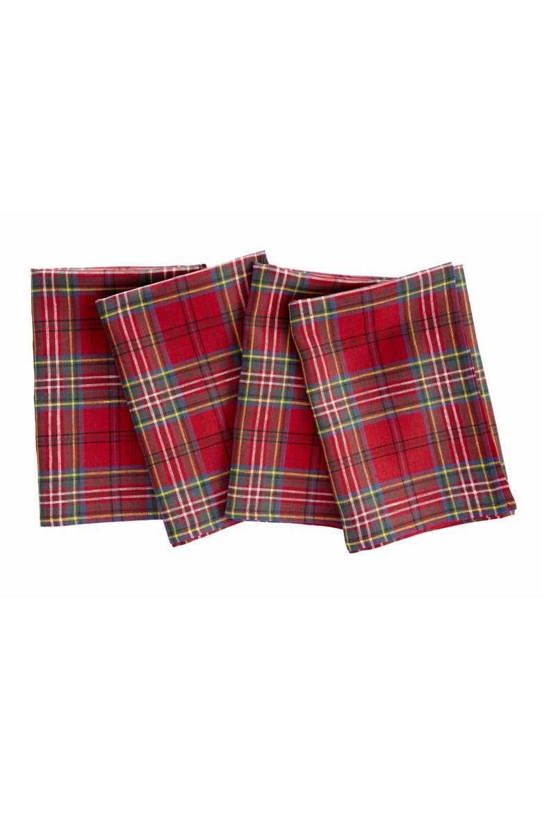 Linen Dinner Napkins Set of 4, 20 x 20" - Classic Tartan Plaid, Main, color, Red
