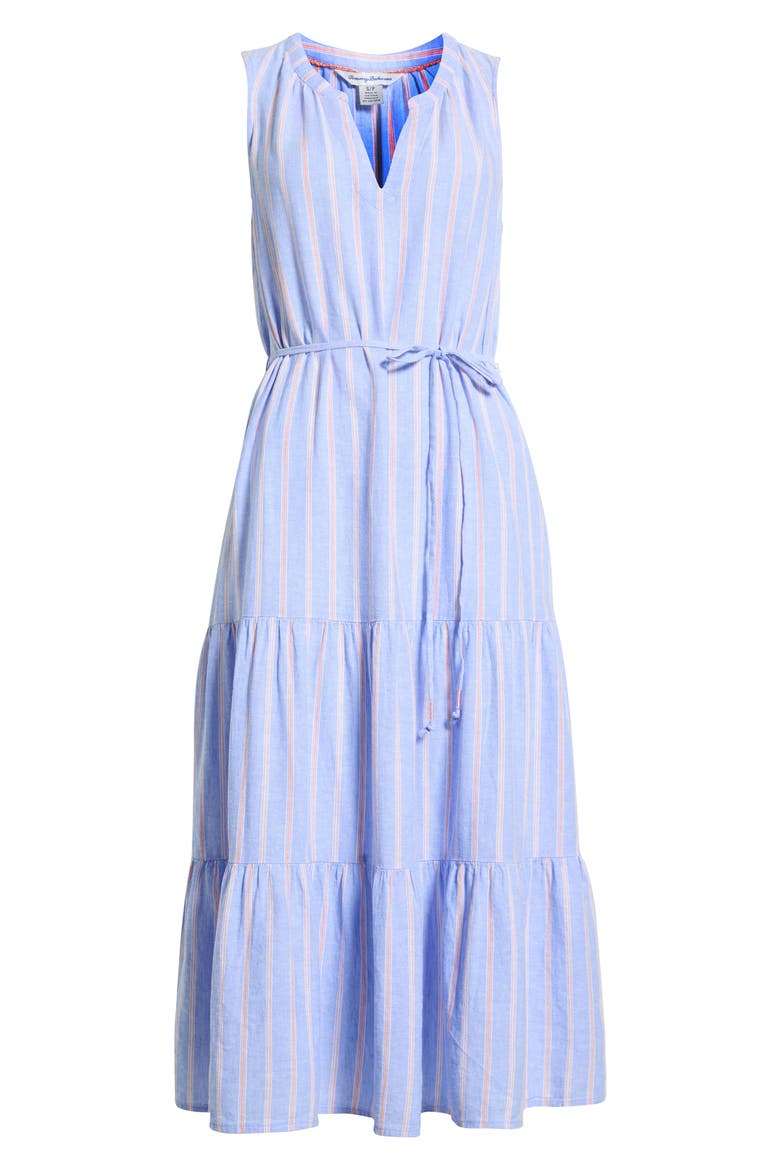 Sea Salt Bay Stripe Linen Blend Midi Dress, Alternate, color, GRAPE POOLS