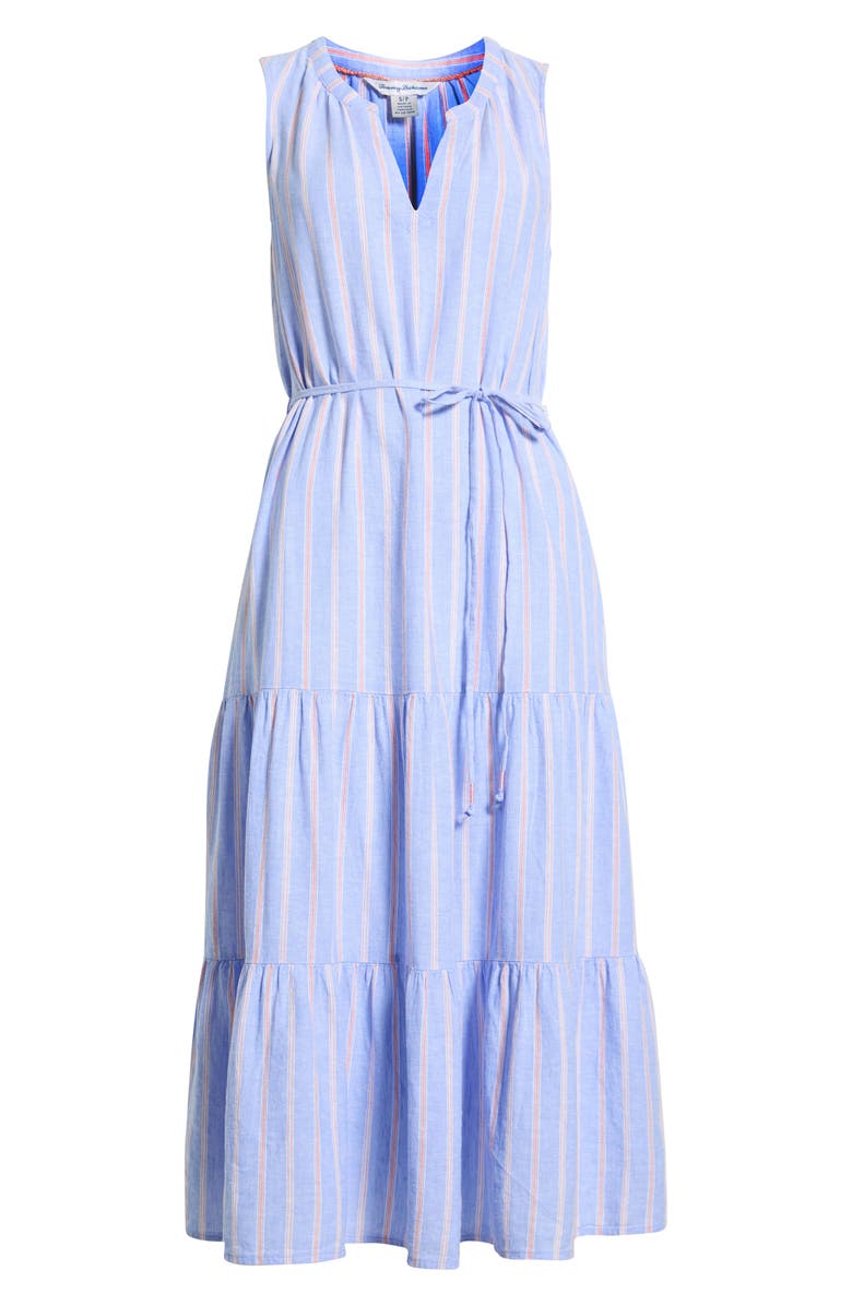 Tommy Bahama Sea Salt Bay Stripe Linen Blend Midi Dress, Main, color, Grape Pools