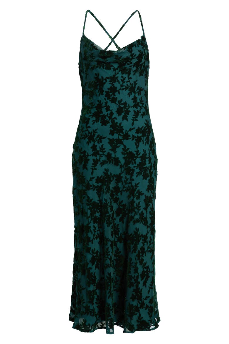 Flocked Velvet Midi Dress, Alternate, color, GREEN PONDEROSA
