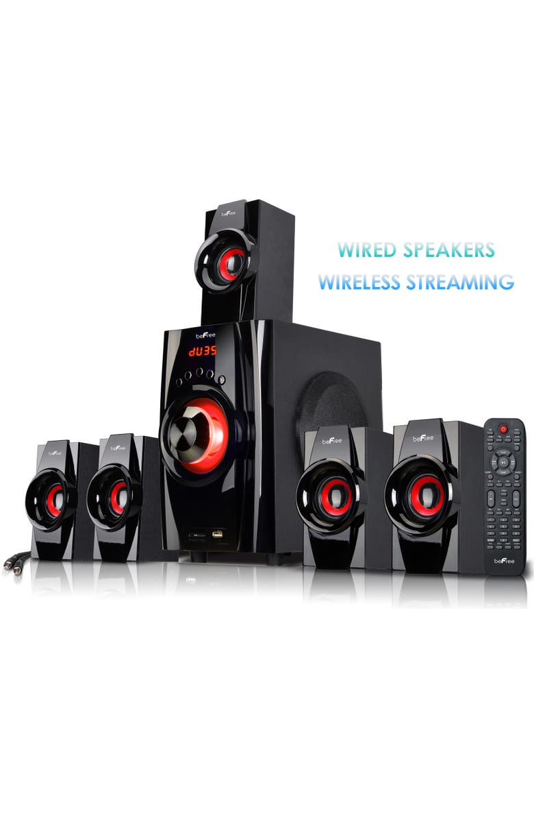 Befree Sound 5.1 Channel Surround Sound Bluetooth Speaker System, Alternate, color, Red