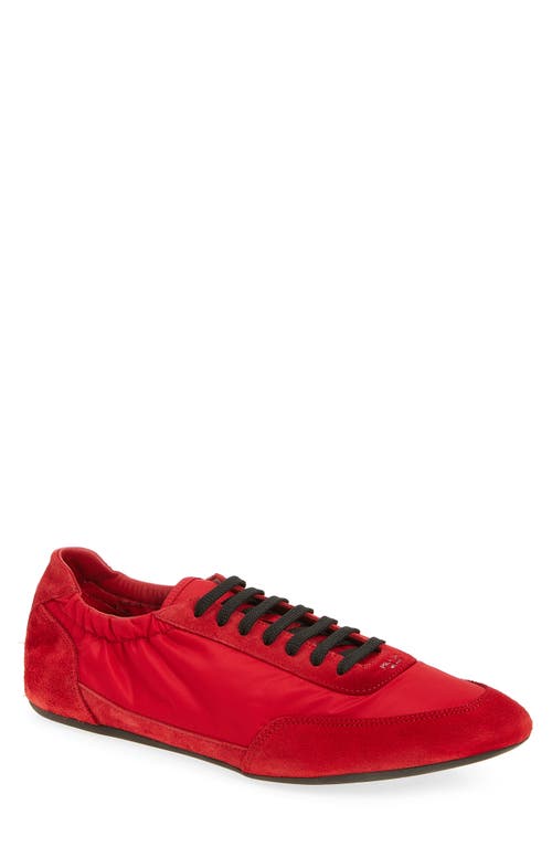 Prada Collapse Mixed Media Low Top Sneaker In Red