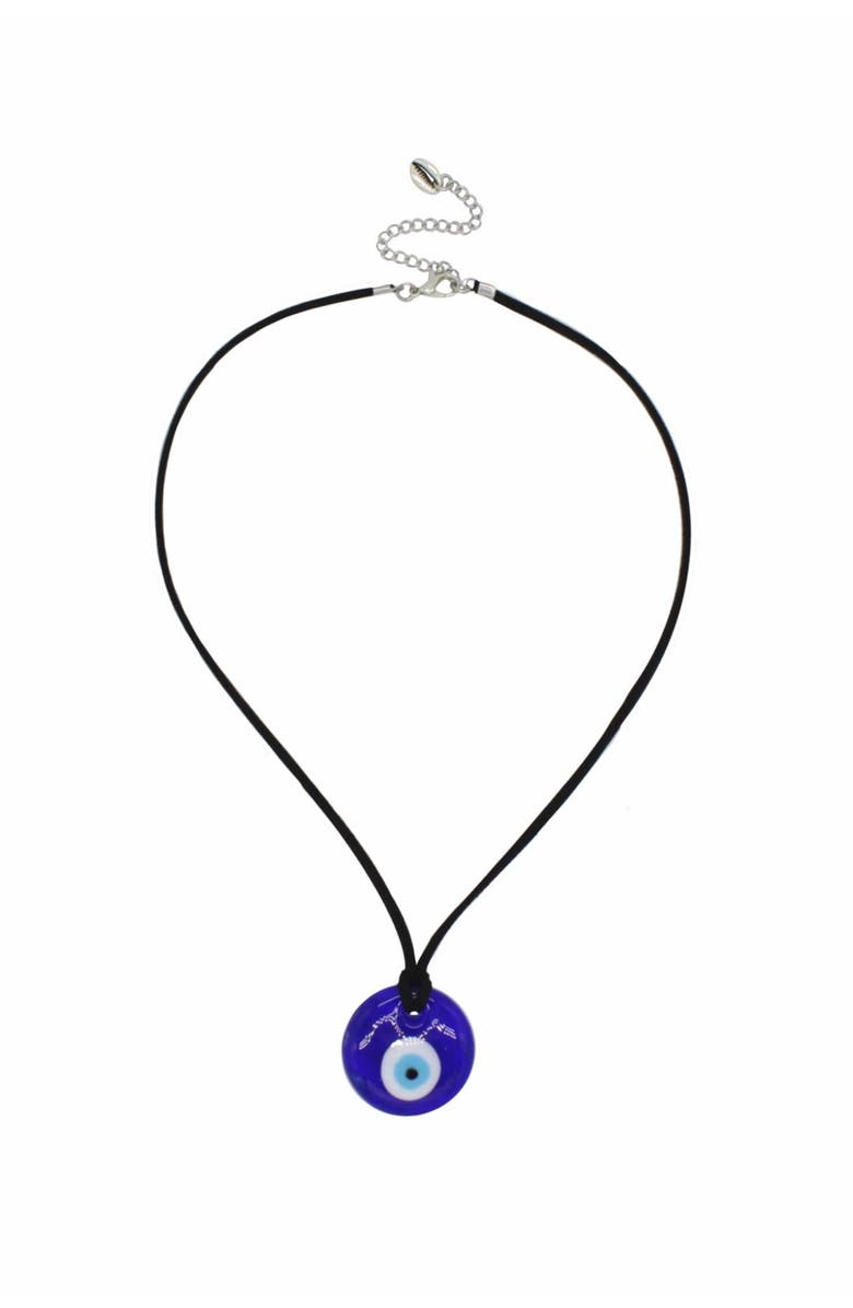 Velvet Luna Suede Cord Evil Eye Necklace, Main, color, Black