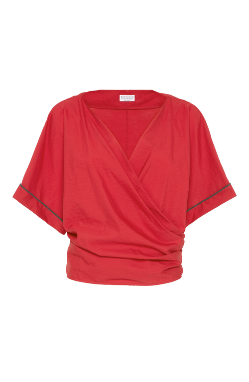 Brunello Cucinelli Cotton Poplin Wrap-over Blouse In Red