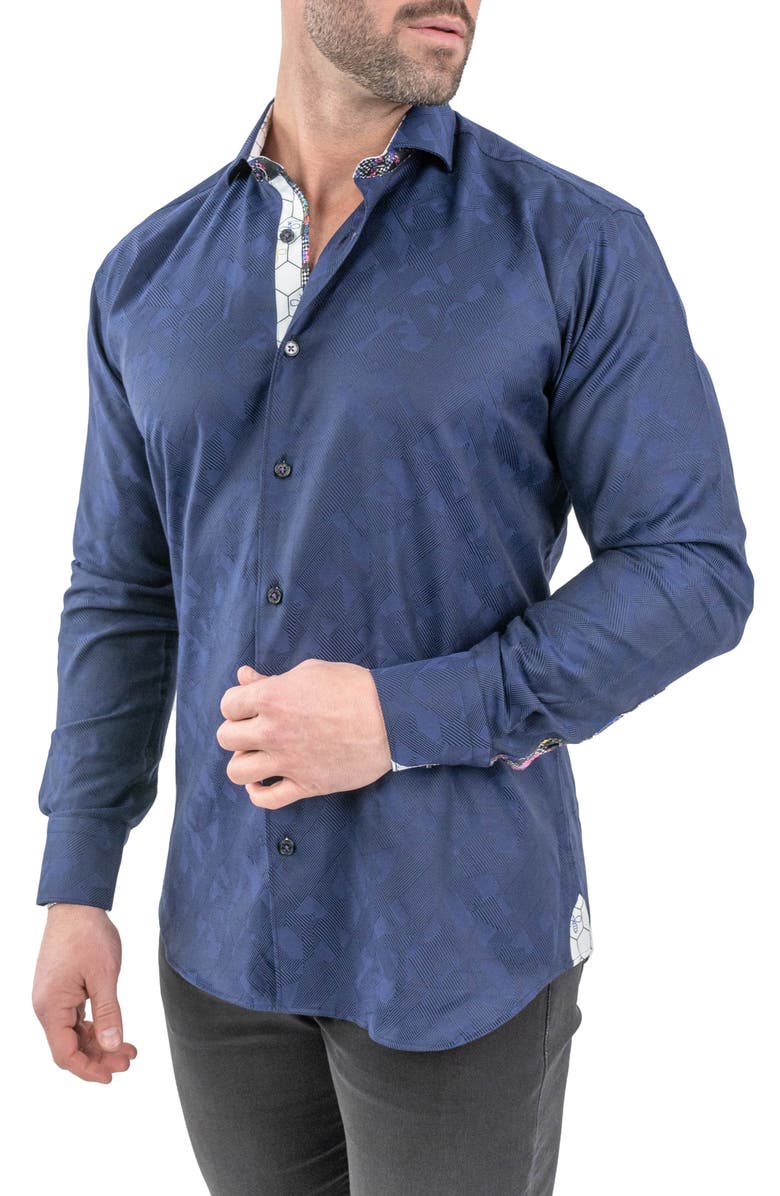 Maceoo Einstein Jacqceepblack Navy Button-Up Shirt, Alternate, color, Blue