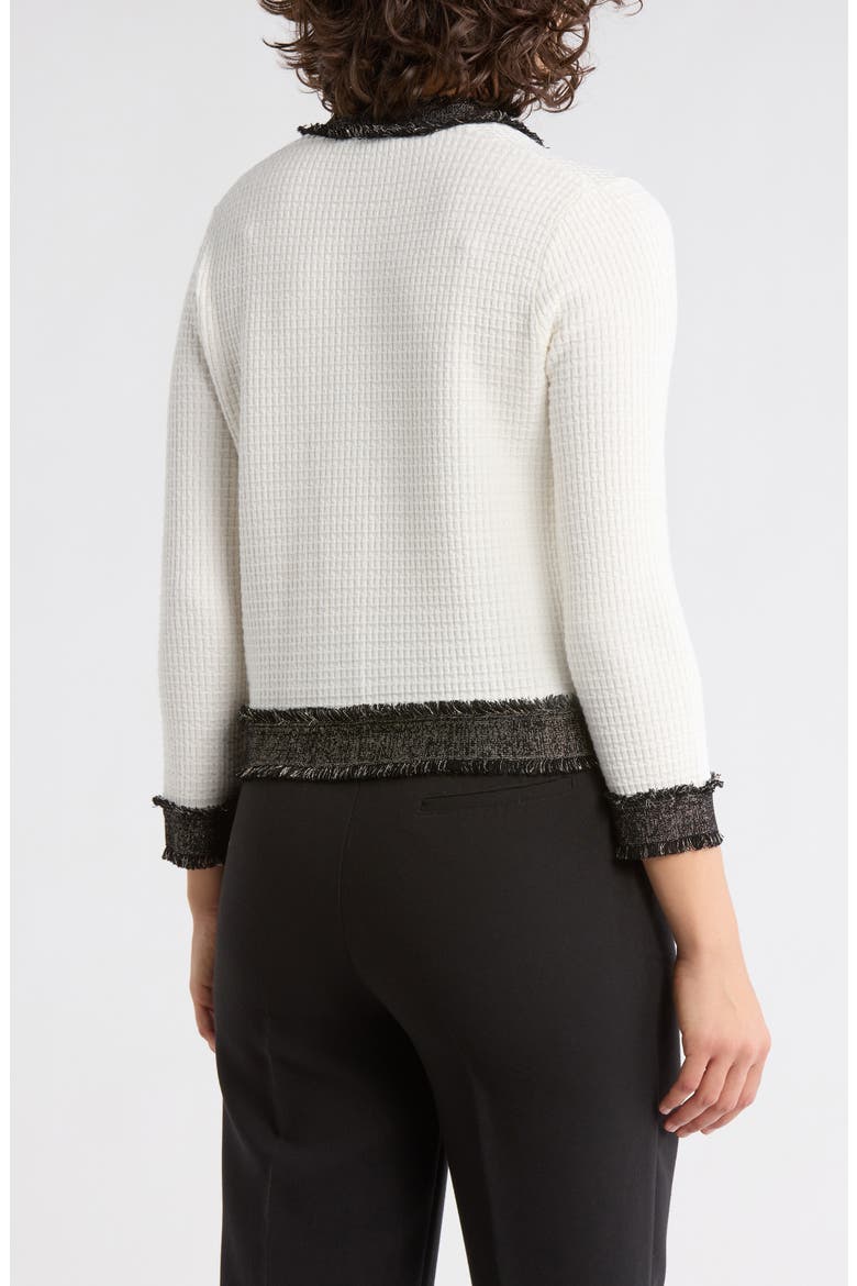 Frayed Knit Cardigan, Alternate, color, IVORY/ BLACK/ GOLD