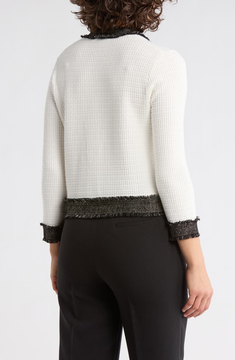 Adrianna Papell Frayed Knit Cardigan, Alternate, color, Ivory/ Black/ Gold