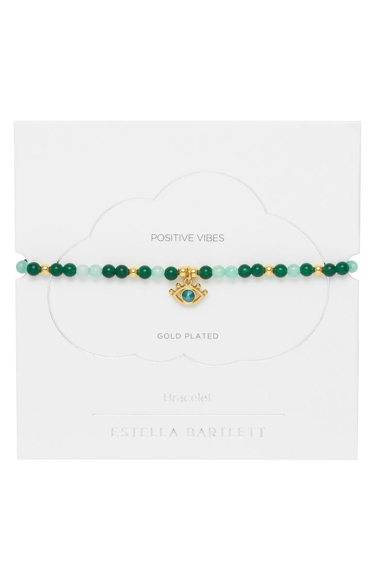 Estella Bartlett Beaded Evil Eye Stretch Bracelet, Alternate, color, Gold/Green
