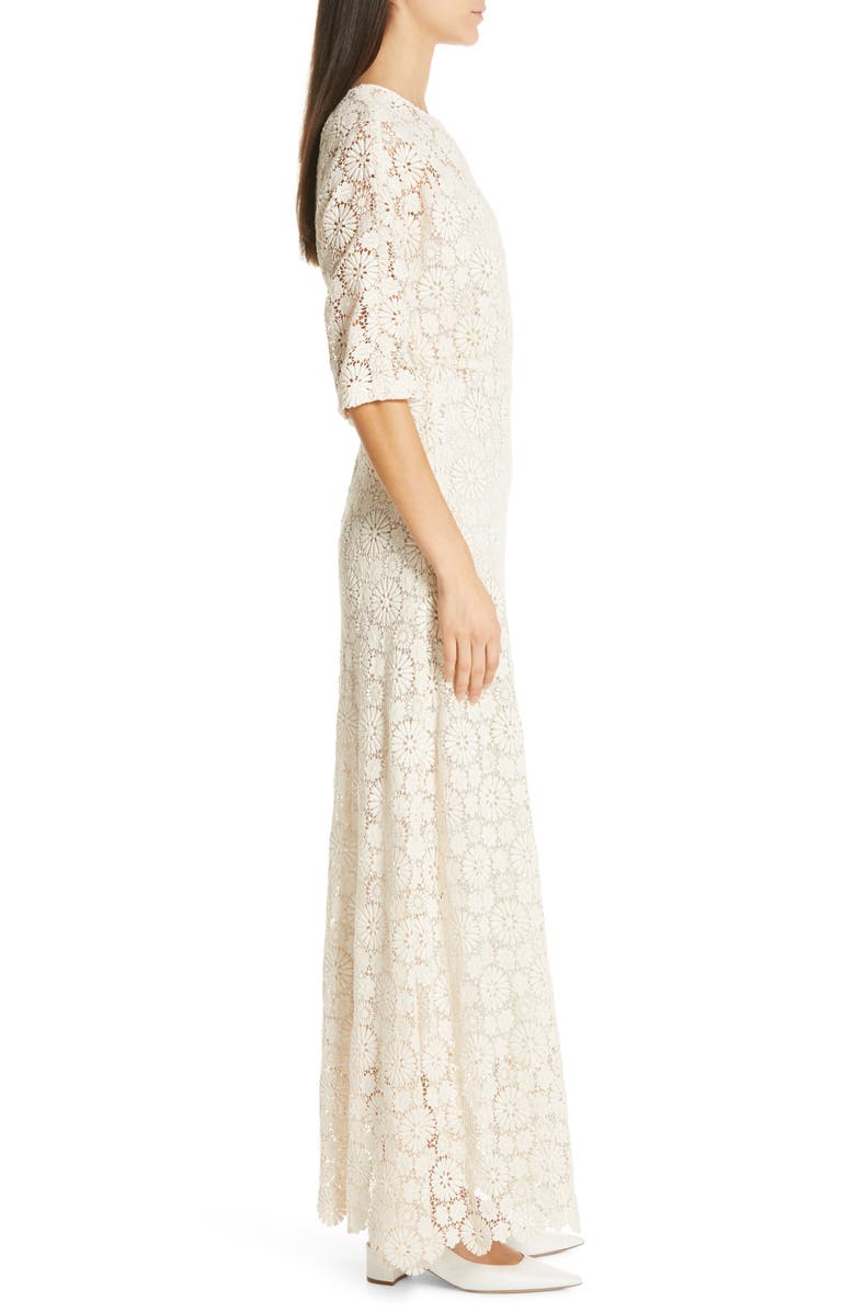 Mansur Gavriel Guipure Lace Long Sheath Dress, Alternate, color, 