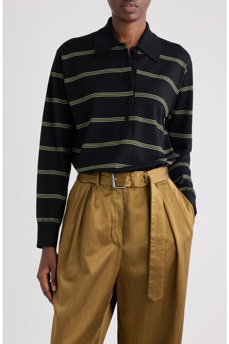 Tuno Stripe Merino Wool Polo Sweater, Main, color, BLACK