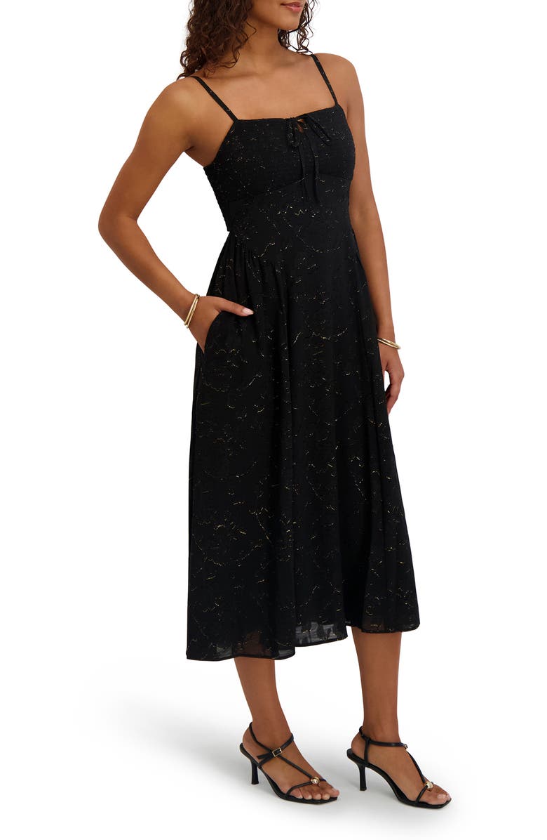 Kensie Lurex Midi Dress, Alternate, color, Black