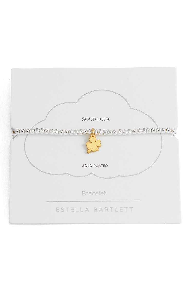 Estella Bartlett Sienna Clover Beaded Stretch Bracelet, Main, color, Gold And Silver