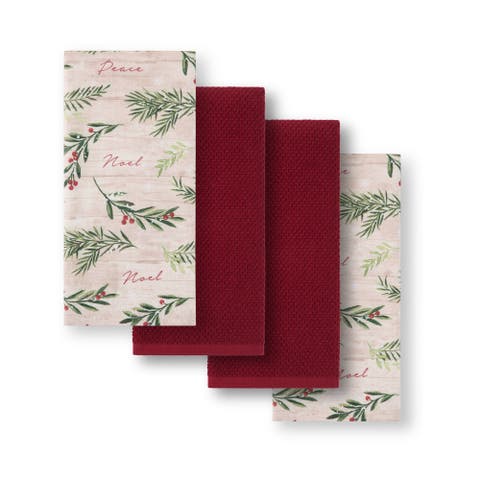 Holiday Tree Trimmings Kitchen Towels, Set Of 4, Red - 17”w X 28”l
