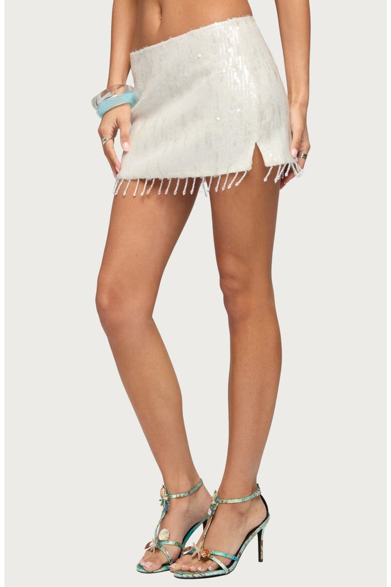 Dalis Fringe Sequin Miniskirt, Alternate, color, WHITE