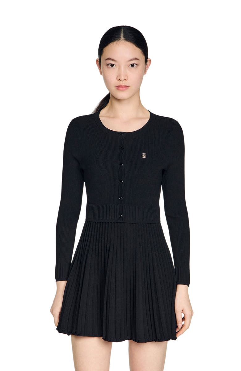 SANDRO Pleated knit short dress, Main, color, Black