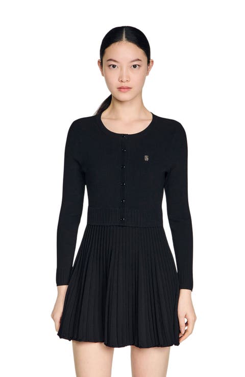 Pleated knit short dress