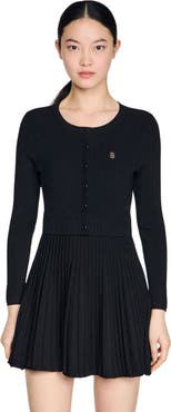SANDRO Pleated knit short dress