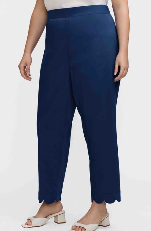 Elaine Scallop Hem Cotton Blend Crop Pants (Plus)